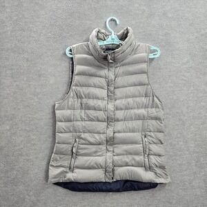 Gap Women Vest M Gray Puffer Zipper Down Sleeveless READ